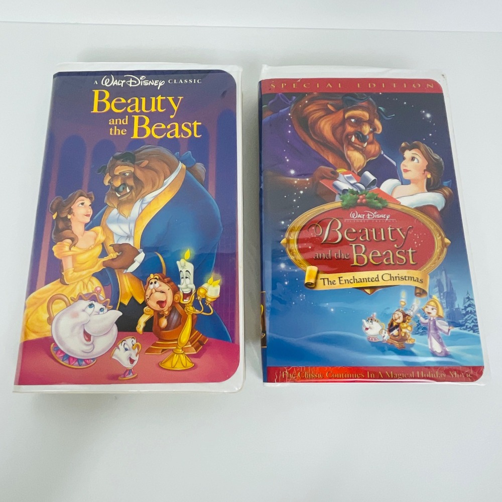 Disney Beauty and the Beast VHS Set Classic & Enchanted Christmas Special Ed